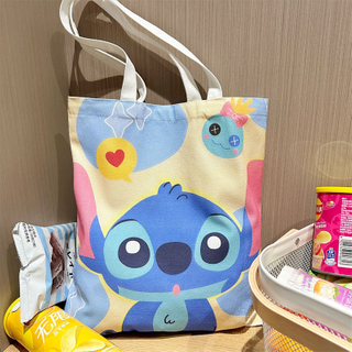 New Cartoon Canvas Shoulder Bags Cute Anime Stitch Angel Large Capacity Shopping Tote School Bags Gifts Girls