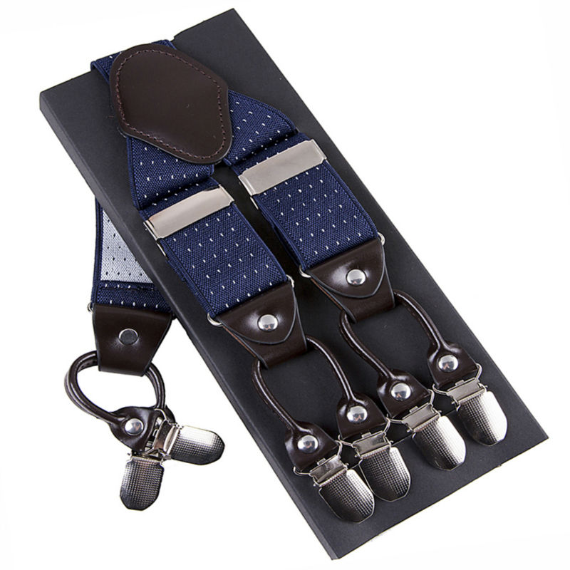 Fashion Suspenders Leather 6clips Braces Male Vintage Casual Suspensorio Tirante Trousers Strap Father/Husband's Gift 3.5*120cm