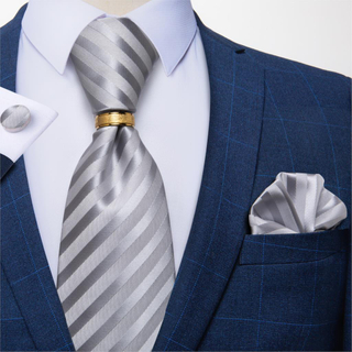 Designer Mens Necktie Striped Floral Paisley Silk Tie Pocket Square Cufflinks Neck Tie Ring Set Suit Wedding Business