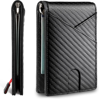 Men's Slim Thin Bank ID Credit Card Carbon Fiber Luxury Wallet Genuine Leather Small Short Purse Bag Red Black Card Holders