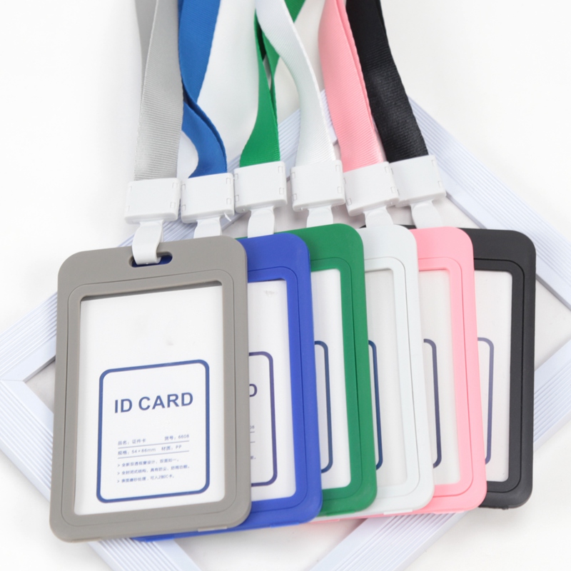 Unisex Work Color ID Card Holder Lanyard Badge Holders Identification Sleeve Dual Clear Business Exhibit School Strap Neck Hang