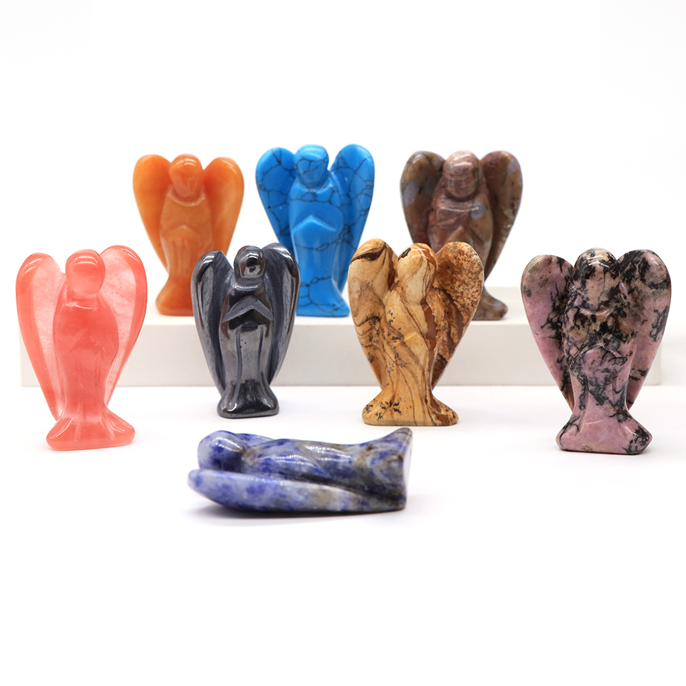 Guardian Angel Statue Natural Amethyst Lapis Lazuli Hand Carved Crystal Crafts Healing Reiki Stone Figurine Home Decoration 1.5"