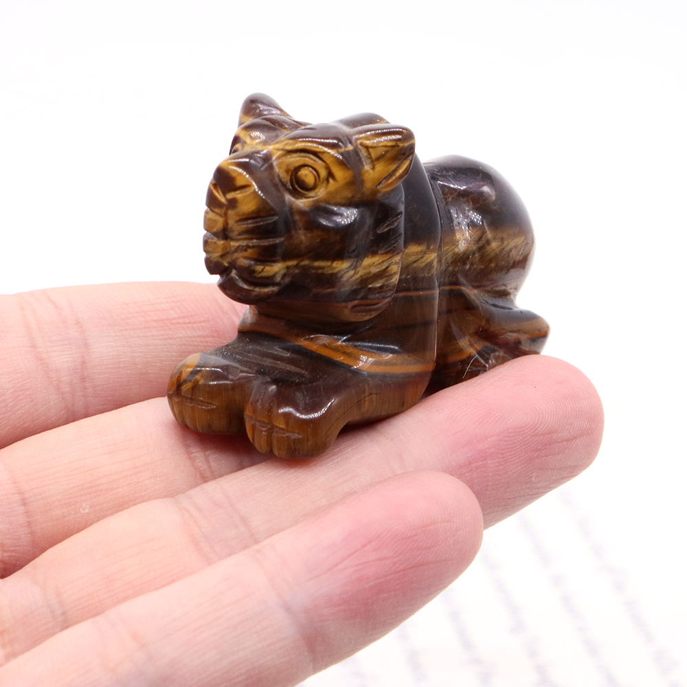 2" Tiger Statue Natural Stones Healing Crystal Quartz Carving Reiki Animal Figurine Amethyst Crafts Home Decoration Lucky Gift