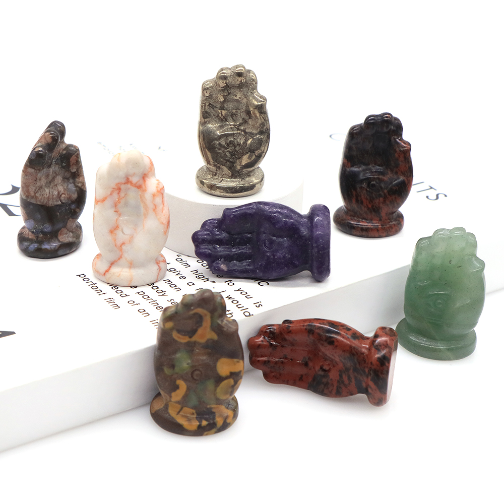 Evil Eye Hand Statues Natural Stone Carved Gemstone Home Decoration Reiki Wicca Crystal Hamsa Hand of God Figurine Gift 1.6 in