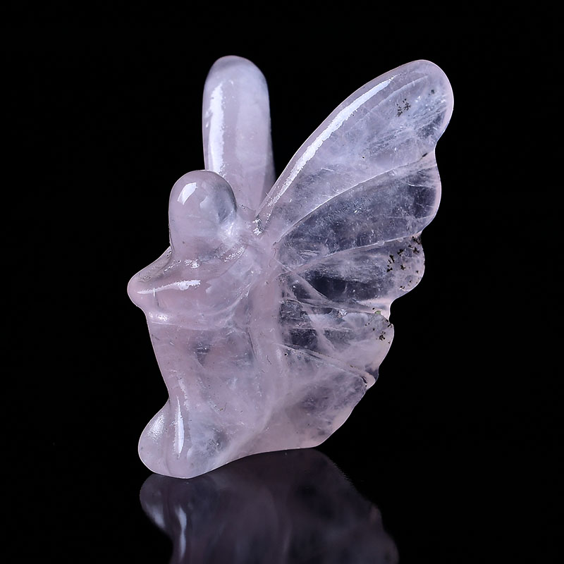 Natural Gemstone Pink Stone Rose Quartz Crystal Carving Butterfly Elf Statu Fairy Sculpture Healing For Reiki Stones Home Decor