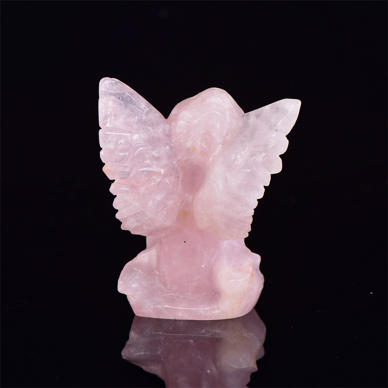 8.3cm Natural Rose Quartz Angel Carving Crystal Reiki Healing Figurine Trinket Craft Gift Home Decoration 1pcs