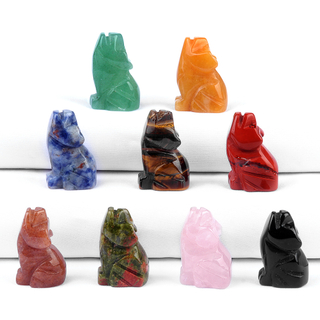 Mini Gemstones Dog Statue Natural Healing Crystal Mineral Animal Figurine Stone Carving Ornament Energy Carft Home Decor