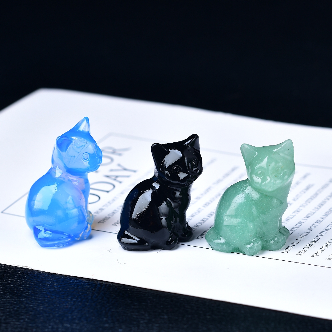 1pc 3.5cm/1.38in Crystal Carved Cat, Meditation Stone Crystal Gift for Home Decor.