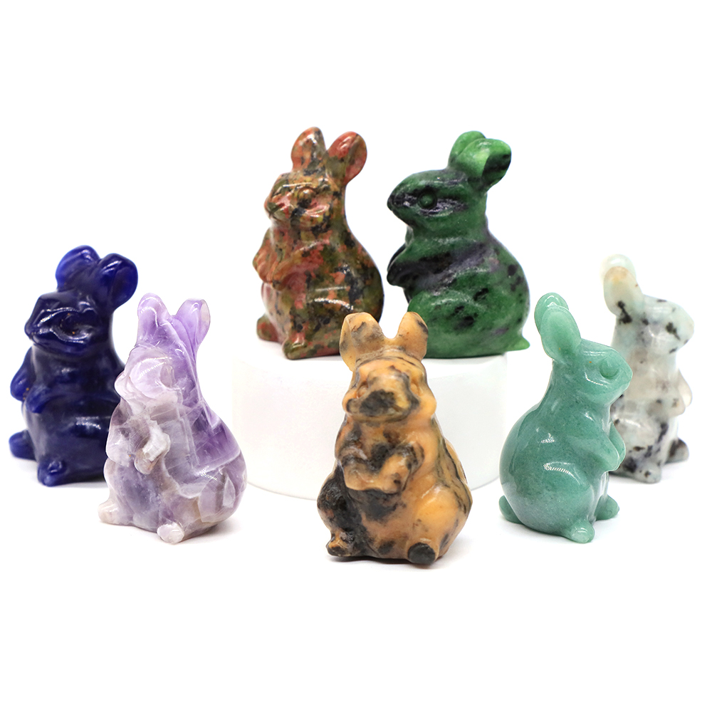 1.5" Rabbit Figurine Natural Stone And Crystals Rose Quartz Carving Animals Statue Healing Gemstone Craft Gift Home Decoration