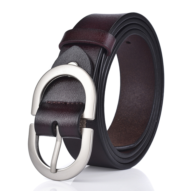 Women's Leather Belt 2.8cm Natural Cowhide Silver Alloy Buckle Thin Belt Female Jeans Trousers Girdles Waistband