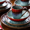16/32/48-Piece Starry Vintage Porcelain Dinner Set Kiln-Changed Glaze Tableware Red Ceramic Dinner Plate