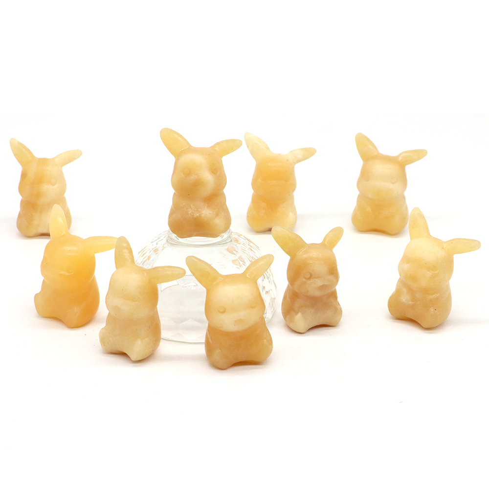 1.5" Natural Stone Yellow Jade Cute Cartoon Anime Carved Figure Healing Crystal Fancy Animal Statue Birthday Decor Home Ornament