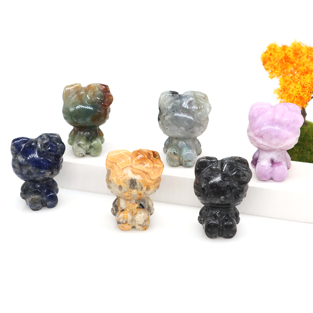 1.4" Cute Cartoon KT Cat Statue Natural Healing Crystal Stone Carved Movie Fantasy Crafts Home Decor Christmas Children Gifts