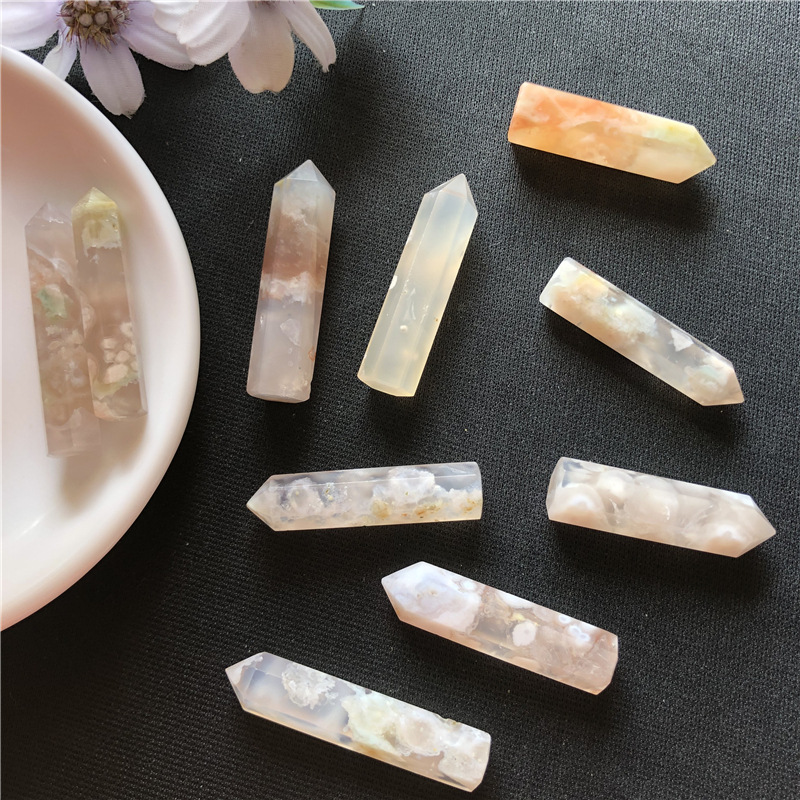 1PC Natural Rose Crystal Quartz Tower Sakura Agate Crystal Point Energy Cherry Agate Pink Gem Reiki Gift Home Decorate