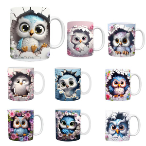 Cute Mugs 3D Flat Painted Owl Mug Ceramic Coffee Mugs Novelty Coffee Mug 350ml Ceramic Owl Decor For Coffee Milk Tea Lovers