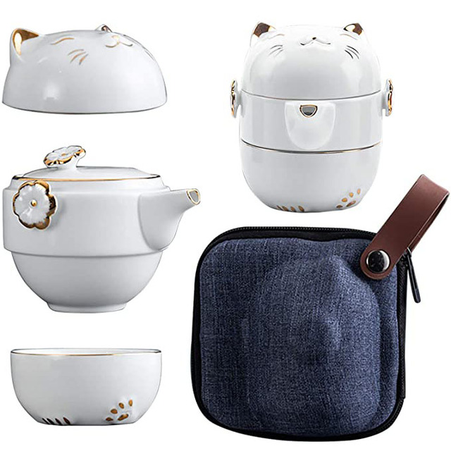 Cat Porcelain Tea Mug with Strainer Filter and Lid Portable Ceramic Portable Tea Coffee Mug Set for Office Travel and Home