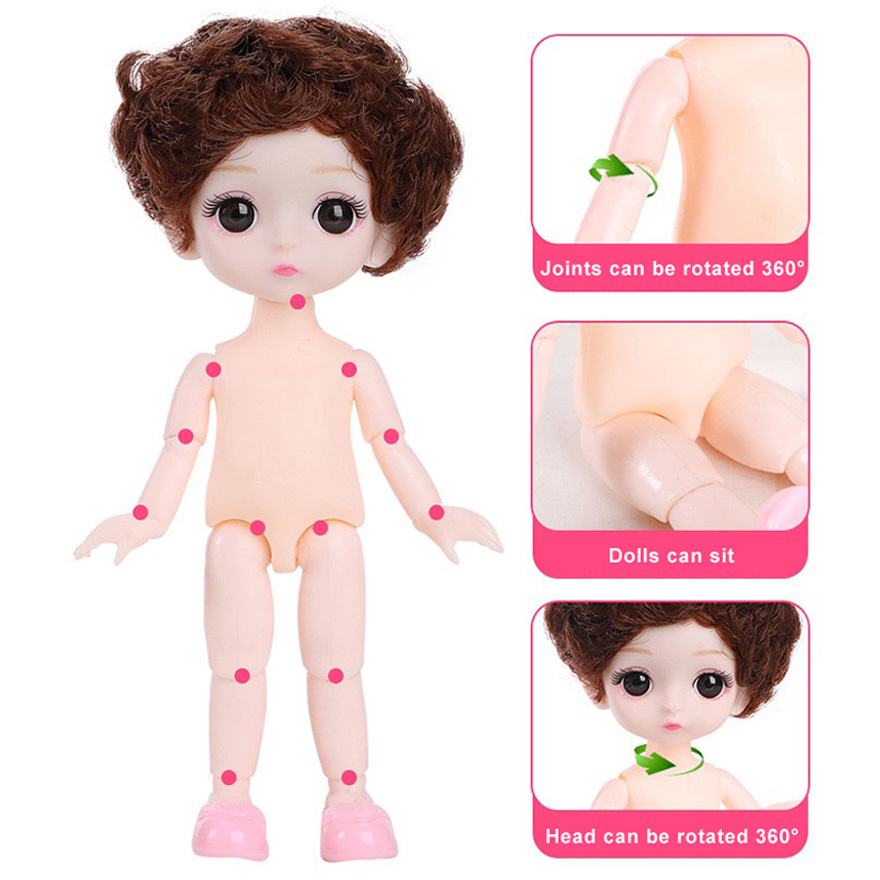 16cm Bjd Dolls for Girls 1/8 Bjd Doll DIY Toy Doll With Clothes Dress Up Fashion Dolls 13 Movable Joint Baby 3D Big Eyes 
