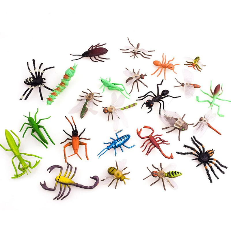 12PCS Simulation Plastic PVC Mini Insect Animals Models Spider Cockroach Beetle Grasshopper Dragonfly Ant Mantis Educational Toy