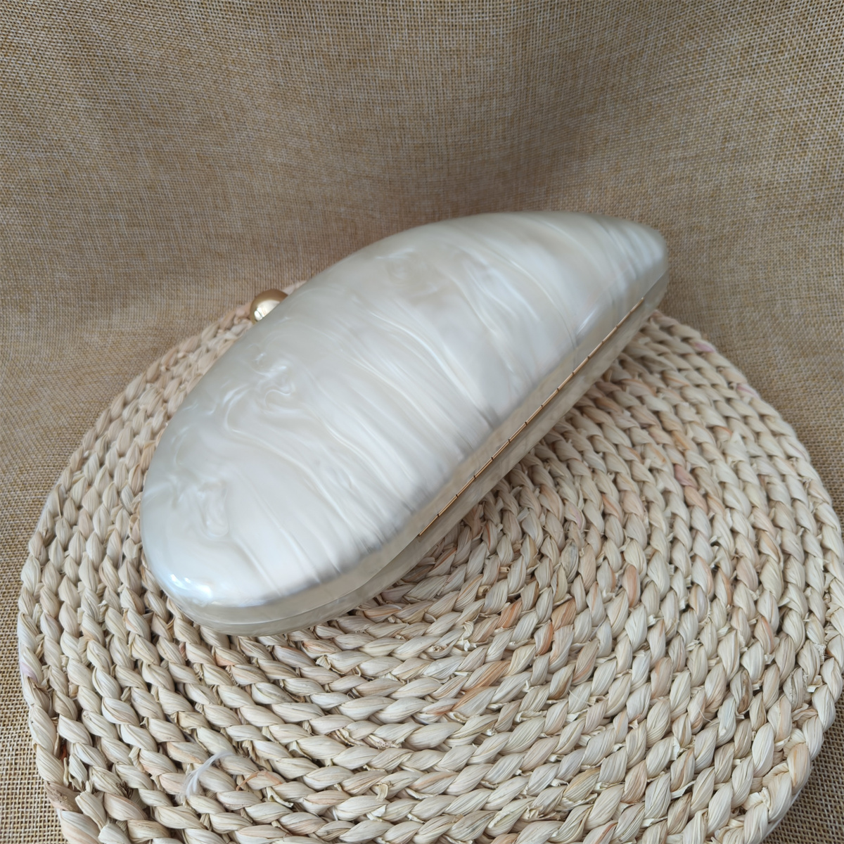 New Oval Irregular Pearl White Acrylic Box Evening Bag Ladies Luxury Designer Wedding Party Handmade Clutch Purses And Handbags