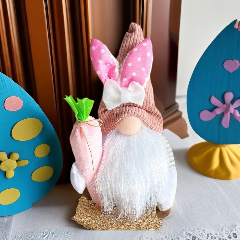 New Easter Decoration Rabbit Dwarf Holding Bouquet Rabbit Doll Easter Party Rabbit