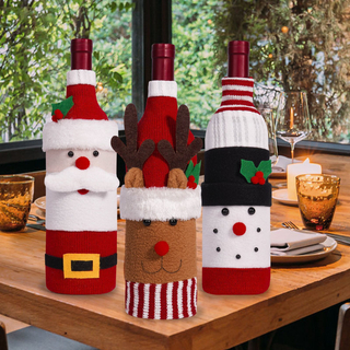 Christmas Decorations, Santa Claus Snowman Wine Bottle Covers, Champagne And Red Wine Bottle Covers,