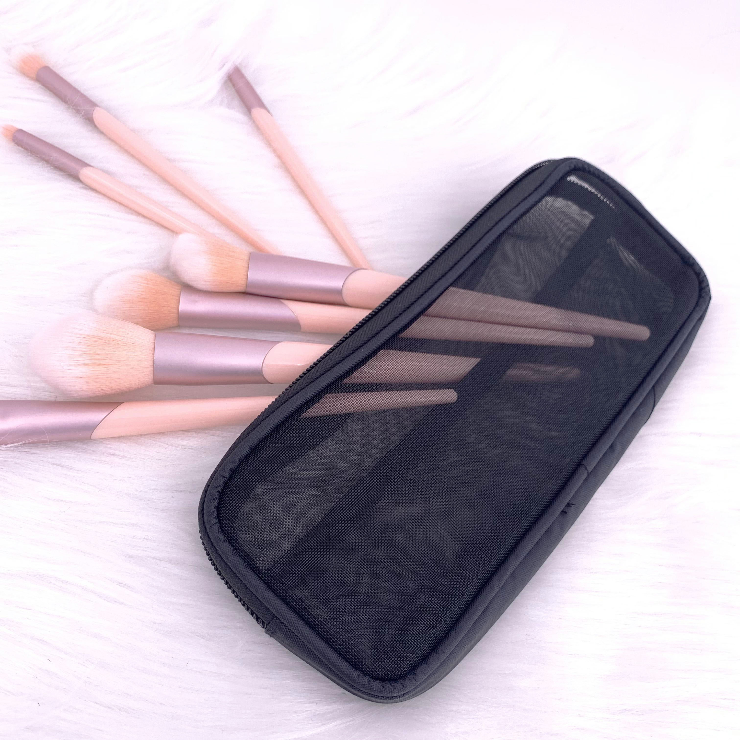 Makeup Brush Travel Case Cosmetic Toiletry Bag Organizer for Men Women Beauty Tools Mesh Dopp Kit Pouch Wash Storage Accessories