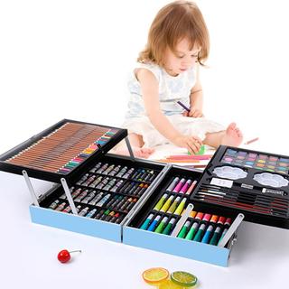 Art Supplies Set 145 Children's Painting Watercolor Pen Color Pencil Double Wooden Box Art Set Wholesale