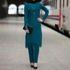 2024 New Stylish Middle East Eastern Islamic Clothing Turkey Muslim Women Long Sleeve Tunic Top Pants 2 Piece Suit Set