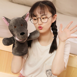 Animal Plush Hand Puppets Childhood Kids Cute Soft Toy Big Grey Wolf Shape Pretend Playing Dolls Gift For Children