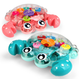 New Electric Transparent Gear Crab Robot LED Music Walking Educational Funny Interactive Toy Birthday Gift Christmas Present