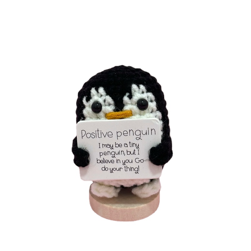 Positive Energy Penguin Mini Handmade Plush Wool Knitting Doll With Card Funny Christams Gift Home Room Decoration Souvenirs