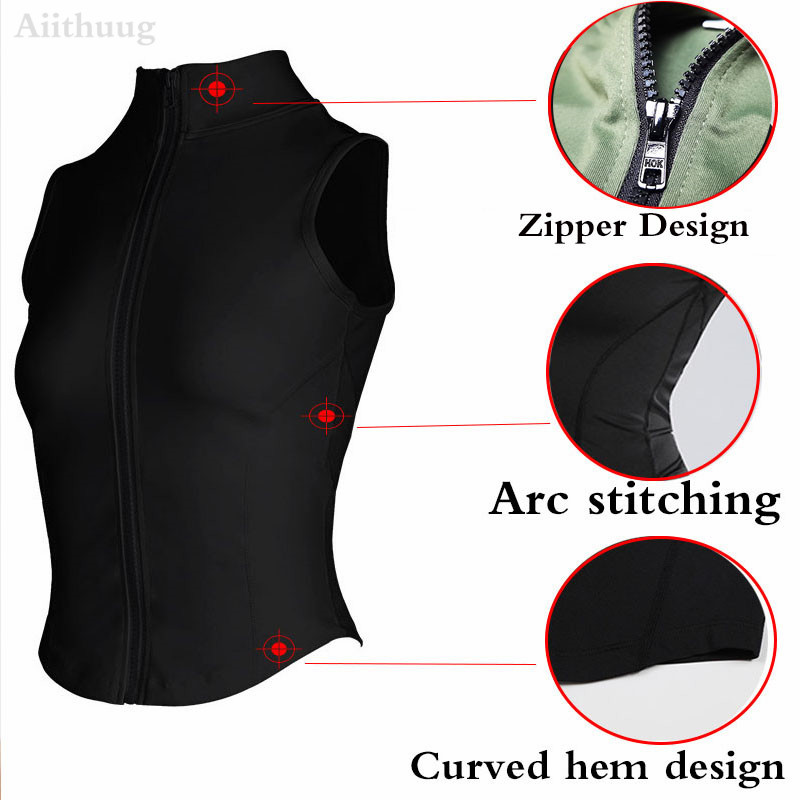 Athletic Zip Up Sweat Vest Jacket Sleeveless Running Yoga Tops High Neck Shirts Sports Top Fitness Women Workout Tops