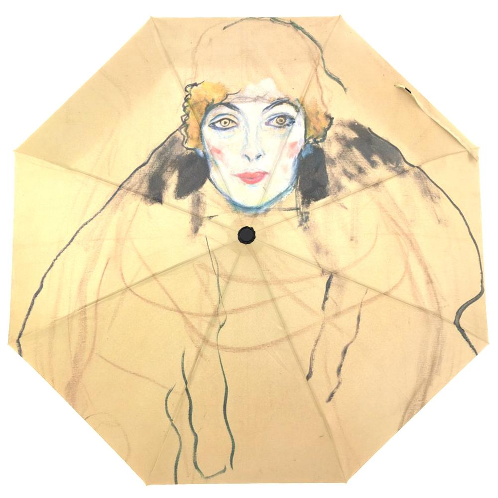 Gustav Klimt Oil Painting Umbrella Parasol Rain Sun Protection Women Automatic Umbrella Three Folding