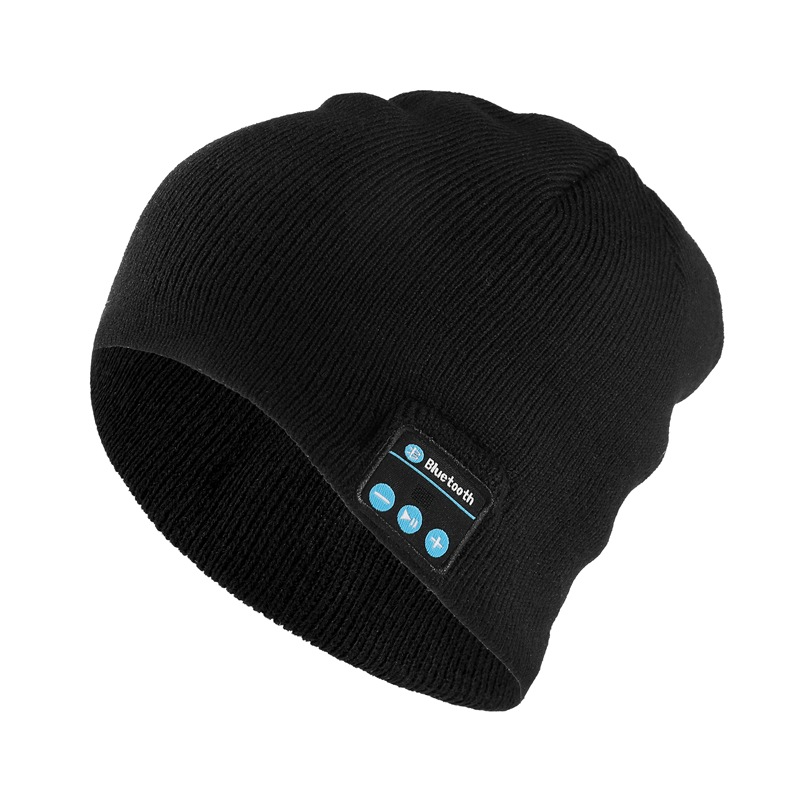 Hat Music Wholesale Wireless Headphone Knitted cap Custom women label Embroidery leather patch Logo Wool Beanie Hat