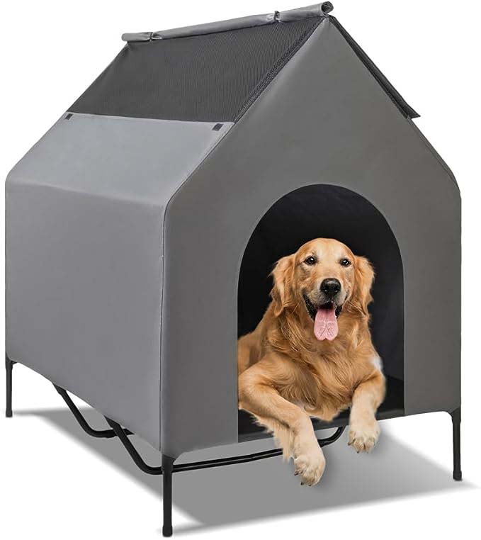  Steel Frame Elevated Dog House Pet Shelter With Waterproof Cove Door For Small Medium Dogs