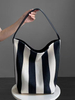 Niche Striped Canvas Bucket Bag for Women, Large Capacity Lazy Style Commuting Tote Bag,2024 New Single Shoulder Large Bag Trend