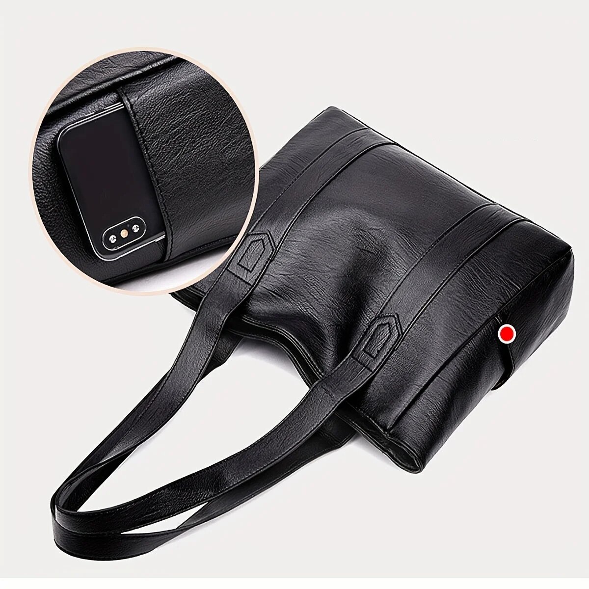 Female Big Soft Leather Satchel Bag Classic Solid Color Simple Casual Large Capacity Tote Single Shoulder Handbag Female Big Sof