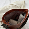 Vintage Solid Color Women Fashion Shoulder Sling Bag High-Capacity Simple Wide Strap Bucket Crossbody Bag