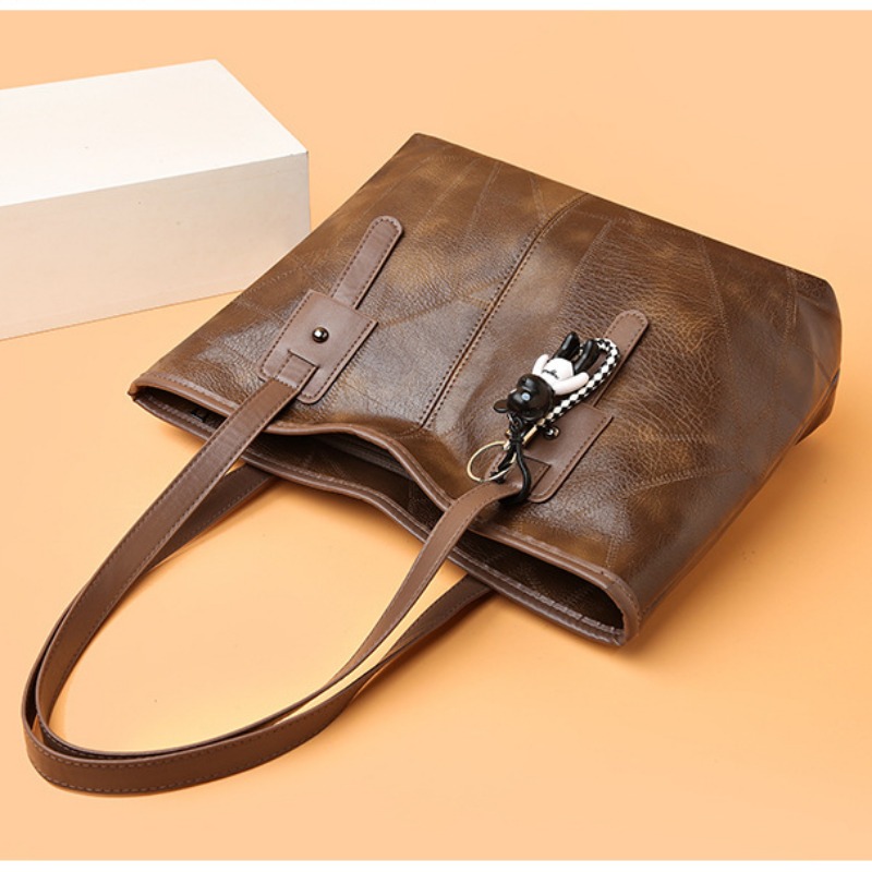 Version Trendy Women's 2024 New Large Capacity Tote Bag with Horizontal Square Zipper Single Shoulder Handbag