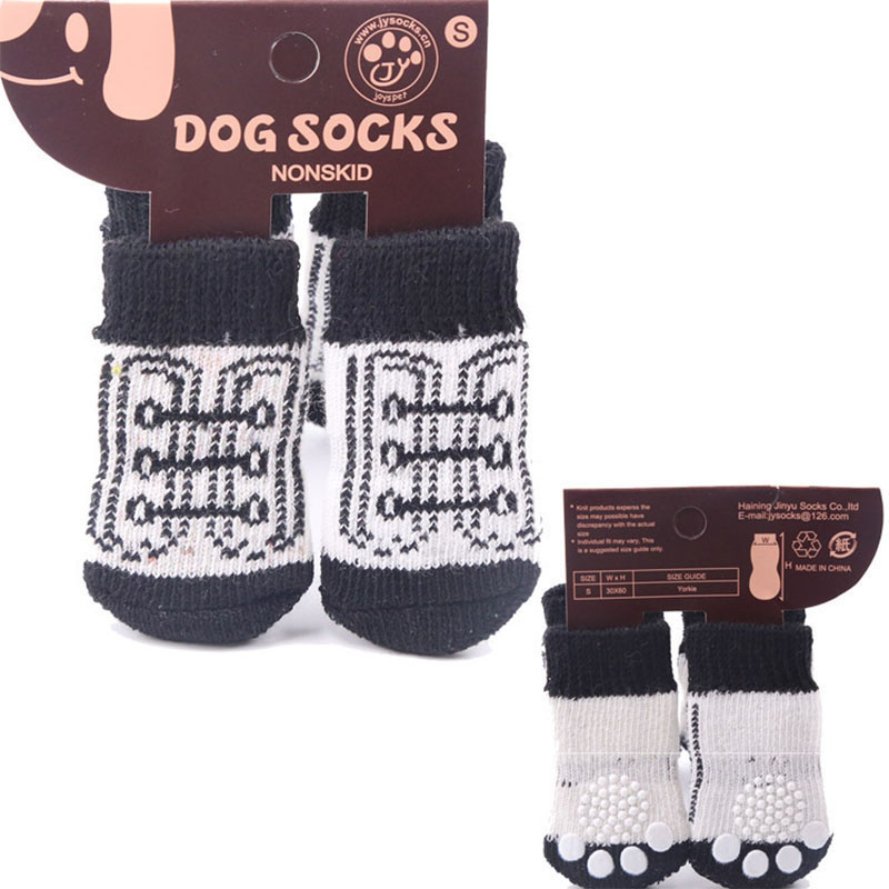 2024 4pcs Warm Puppy Dog Shoes Soft Breathable Pet Knits Socks Cartoon Anti Slip Skid Socks for Small Dogs