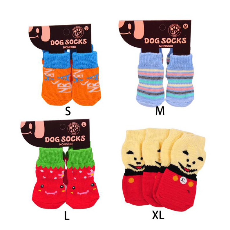 4Pcs Lovely Pet Fashion Anti Slip Skid Bottom Pets Dogs Socks