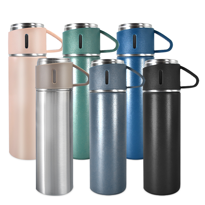 Christmas Gifts Stainless Steel Tee Cup Double Water Mug Colors Box Gift Water Bottle Vacuum Flask with 2 Cups