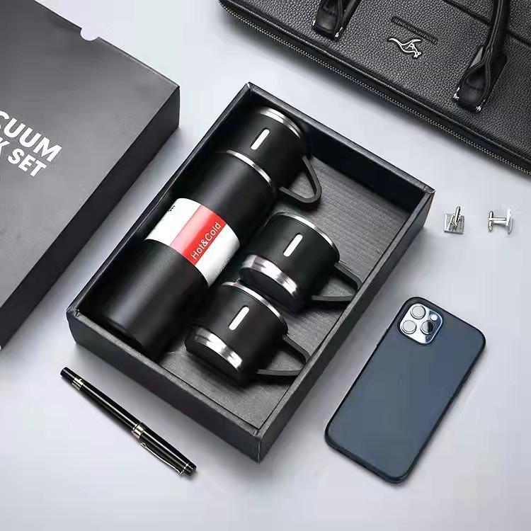 500ml New Design Stainless Steel Water Bottle 3pcs Hip Flask Gift Set Couple Coffee Mug Set Gift Box Vacuum Flask Set