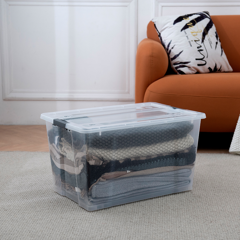 New Design 50L Clear Plastic Transparent Storage Box with Wheels