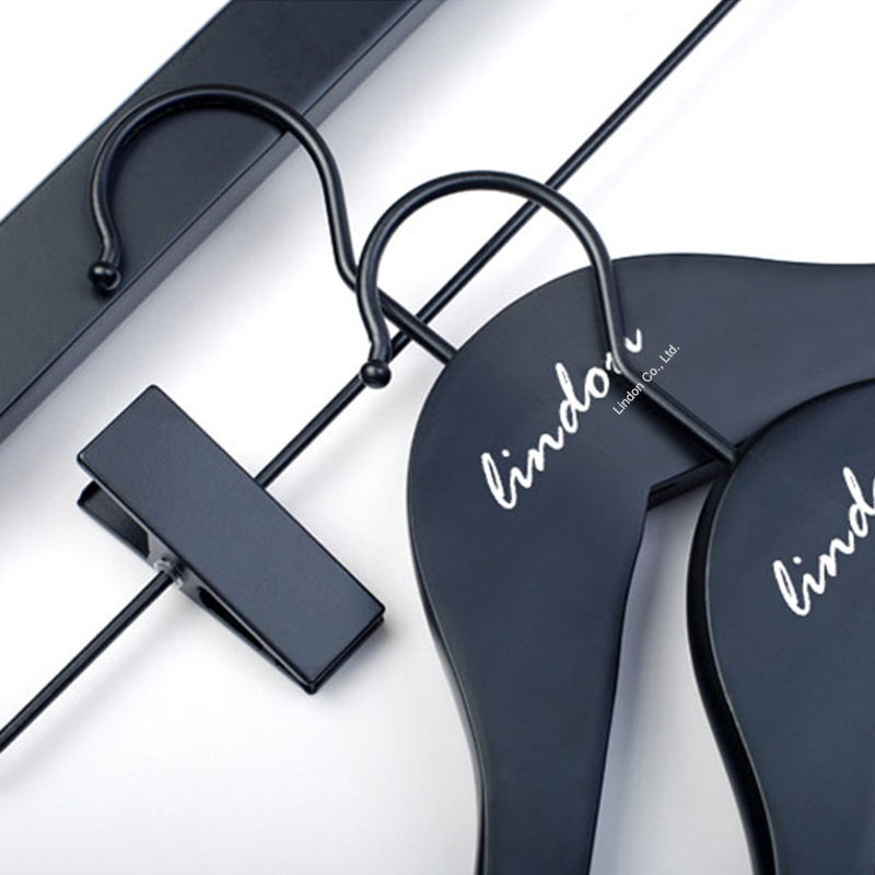  Clothing Hanger Custom LOGO Matt Black Wooden Brand Coat Suit Hangers for Clothes