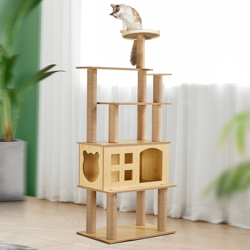 2024 Hot Selling Pet Furniture Products Tree for Pet Swing Sword Hemp Rope Weaving Villa Cat Capsule