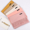 Fashion Ladies Pure Color OEM 70*190 Luxury Hijab Shawl Winter Pashmina Scarf With Tassel