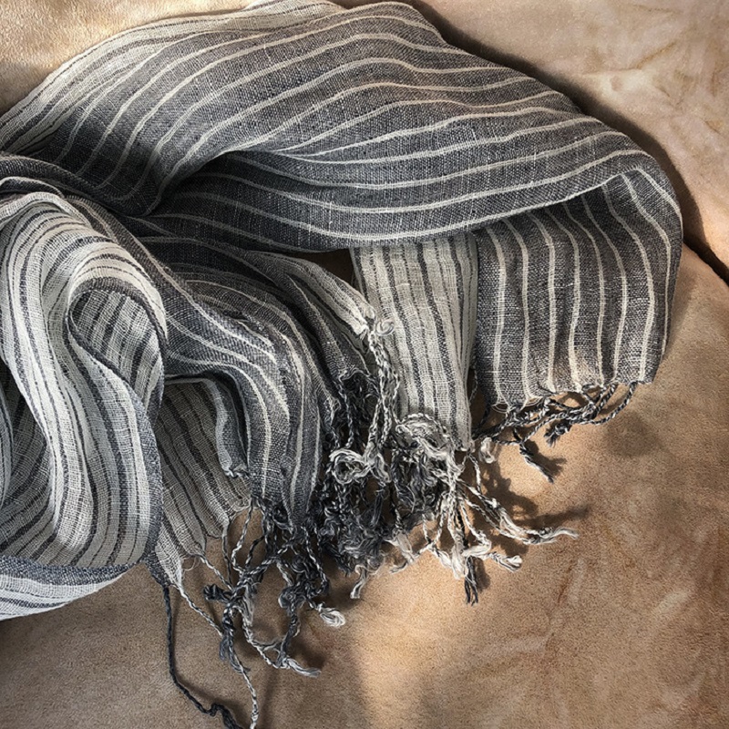 Spring And Summer Black And White Striped Linen Long Unisex Scarf