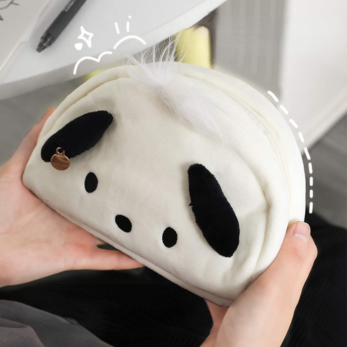 1 Pc Kawaii Black White Dog Large Capacity Plush Pencil Bag Cute Pencil Cases Pouch Stationery Organizer Holder Gift Prizes