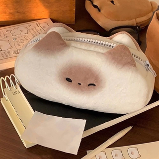 Cute French Toasted Pen Bag Plush Large Capacity Student Pencil Case Multi-function Funny Stationery Storage Bag Organizer